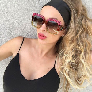 HBK  Italy Brand Oversized Square Sunglasses Women Retro Brand Designer Big Frame Sun Glasses Female Green Red oculos 2023