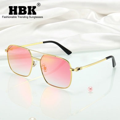 HBK Square  Women's Sunglasses Metal Big Frame Sun Glasses Women Retro Double Bridge Eyewear Men For 2023