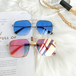 HBK Square  Women's Sunglasses Metal Big Frame Sun Glasses Women Retro Double Bridge Eyewear Men For 2023