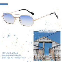 Load image into Gallery viewer, HBK Retro Vintage Round Sunglasses Men Brand Designer Double Bridge Sun Glasses Women Alloy Metal Frame Black Lens Oval Eyewear