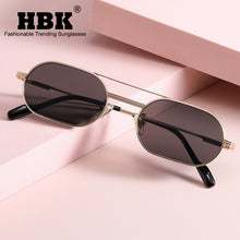 Load image into Gallery viewer, HBK Retro Vintage Round Sunglasses Men Brand Designer Double Bridge Sun Glasses Women Alloy Metal Frame Black Lens Oval Eyewear