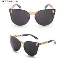 Carica l&#39;immagine nel visualizzatore di Gallery, HBK Rose Gold Sunglasses Women Skull Mirror Diamond Brand Designer Metal Frame Sun Glasses Mirror Flat Lens Lunettes de soleil