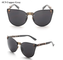 Carica l&#39;immagine nel visualizzatore di Gallery, HBK Rose Gold Sunglasses Women Skull Mirror Diamond Brand Designer Metal Frame Sun Glasses Mirror Flat Lens Lunettes de soleil