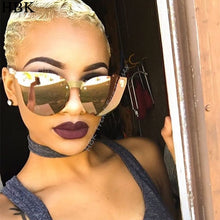 Carica l&#39;immagine nel visualizzatore di Gallery, HBK Rose Gold Sunglasses Women Skull Mirror Diamond Brand Designer Metal Frame Sun Glasses Mirror Flat Lens Lunettes de soleil