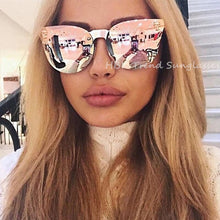 Carica l&#39;immagine nel visualizzatore di Gallery, HBK Rose Gold Sunglasses Women Skull Mirror Diamond Brand Designer Metal Frame Sun Glasses Mirror Flat Lens Lunettes de soleil