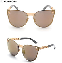 Carica l&#39;immagine nel visualizzatore di Gallery, HBK Rose Gold Sunglasses Women Skull Mirror Diamond Brand Designer Metal Frame Sun Glasses Mirror Flat Lens Lunettes de soleil
