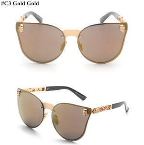 HBK Rose Gold Sunglasses Women Skull Mirror Diamond Brand Designer Metal Frame Sun Glasses Mirror Flat Lens Lunettes de soleil