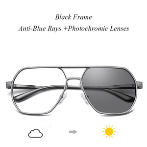 HDCRAFTER Metal Oversized Computer Eye Glasses Anti-Blue Rays Pochromic Lenses Eyeglasses Frame For Women Men Oculos de grau