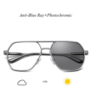 HDCRAFTER Metal Oversized Computer Eye Glasses Anti-Blue Rays Pochromic Lenses Eyeglasses Frame For Women Men Oculos de grau
