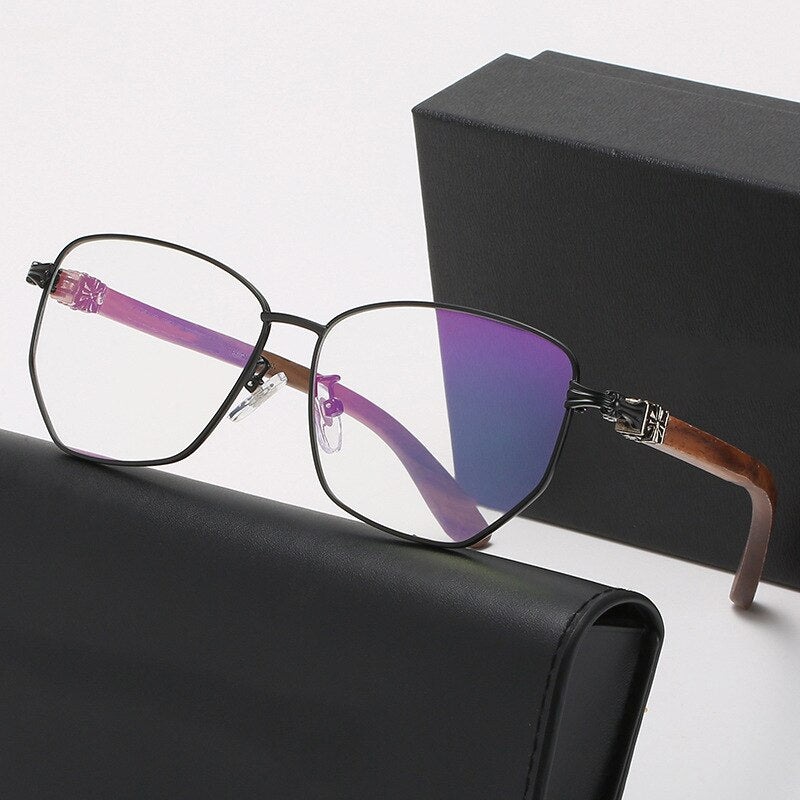 HDCRAFTER Polygon Wood Glasses Frame Mens Prescription Eye Glasses for Man Blue Light Blocking Eyeglasses Myopia Optical Frames