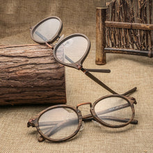 Load image into Gallery viewer, HDCRAFTER Prescription Eyeglasses Frames For Men and Women Retro Round Wood Grain Optical Glasses Frame with Clear Lens