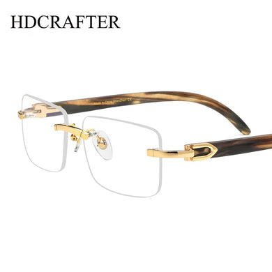 Rimless Glasses Natural Horns Temple Rimless Glasses Frames for Men Women Prescription Myopia Optical Brand Designer