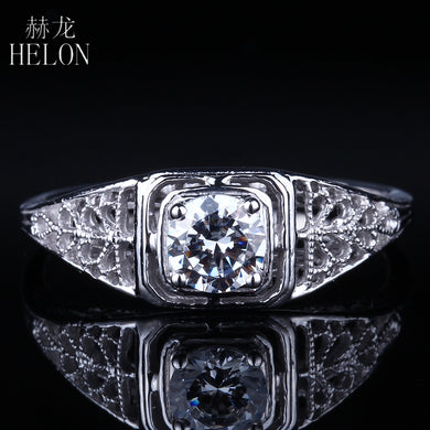 4.5mm Round 0.4ct Moissanites Ring Solid 14k White Gold Women's Antique Vintage Art style Engagement Wedding Jewelry Ring