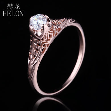 4mm Round 0.3ct Moissanites Vintage Antique Engaged Wedding Ring Solid 14K Rose Gold Jewelry Lady Art Deco Engagement Ring