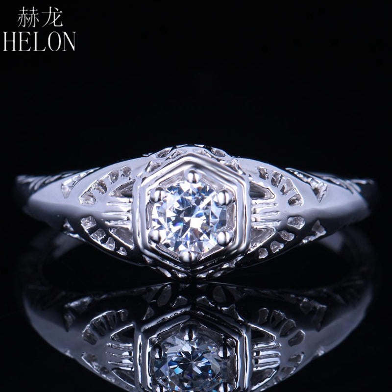 4mm Round Flawless Genuine Moissanites Diamond Solid 14K White Gold Engagement Wedding Women Jewelry Vintage Party Ring