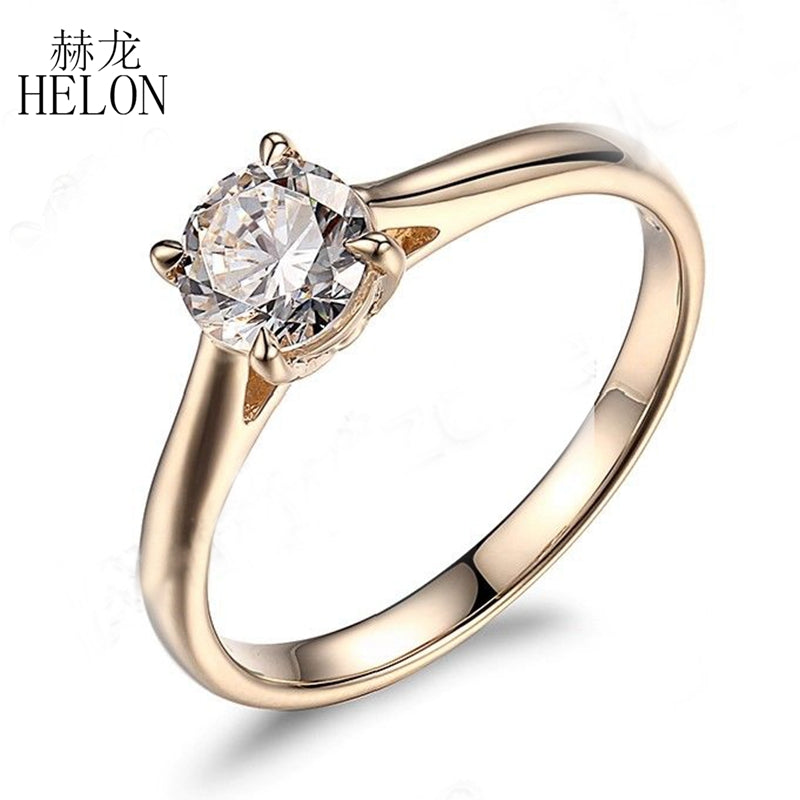 6.5mm Round Moissanite Ring Solid 10KT Yellow Gold Engagement Ring 1CT Test Positive Moissanites Diamond Wedding Jewelry