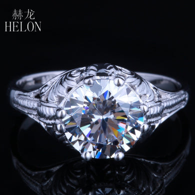 8mm Round 2ct Moissanites Ring 8 Prongs Engagement Ring Engraved Vintage Style Proposal Ring Solitaire Solid 14K Gold Ring