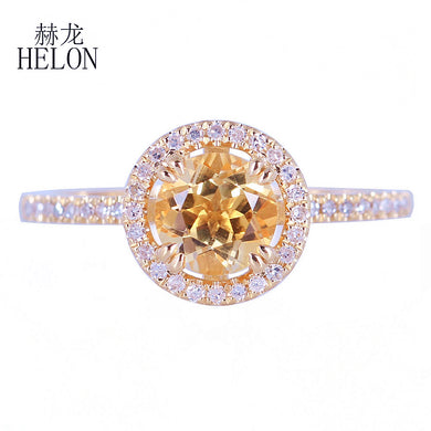 Fine Diamonds Halo Engagement Wedding Ring Solid 14k Yellow Gold 6.5mm Round Genuine Citrine & Diamonds Ring Jewelry Women