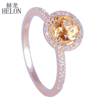 Solid 10k Yellow Gold 6.5mm Round Genuine Citrine Ring Natural Diamonds Halo Engagement Wedding Ring Jewelry Women's
