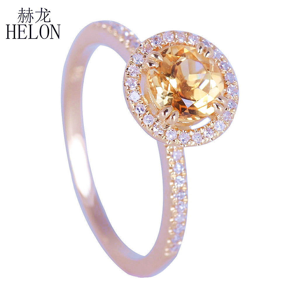 Anello in oro giallo massiccio 10k da 6,5 ​​mm, anello con citrino autentico, diamanti naturali, anello di fidanzamento, anello di fidanzamento, gioielli da donna 