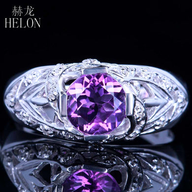 HOT SELL Sterling Silver 925 Round 7mm Genuine Amethyst Pave Natural Diamonds Ring Unique Gorgeous Engagement Wedding Ring