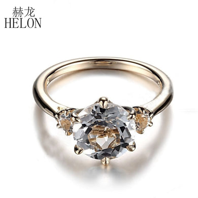 Hot Round Solid 10K Yellow Gold Prong Setting 8mm & 3mm Flawless White Topaz Ring Wedding Anniversary Fine Jewelry Ring