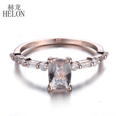 Ladies 0.71ct 7x5mm Cushion Genuine Morganite & Natural Diamonds Jewelry Unique Engagement Wedding Ring Real 14K Rose Gold