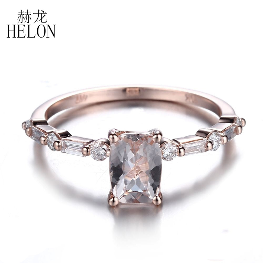 Ladies 0.71ct 7x5mm Cushion Genuine Morganite & Natural Diamonds Jewelry Unique Engagement Wedding Ring Real 14K Rose Gold