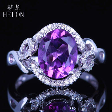 Oval Flawless Amethyst Ring Solid 10K White Gold 100% Genuine Natural Diamonds Ring For Women Wedding Party Gift Jewelry