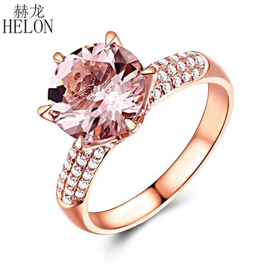 Solid 10K Rose Gold 3ct Round 100% Genuine Lightest Pink Morganite Real Diamonds Fine Jewelry Romantic Wedding Party Ring