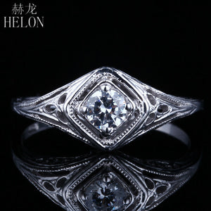 Solid 10K White Gold 0.3ct Moissanites Diamond Vintage Antique Fine Wedding Ring Art Deco Solitaire Jewelry Women Ring
