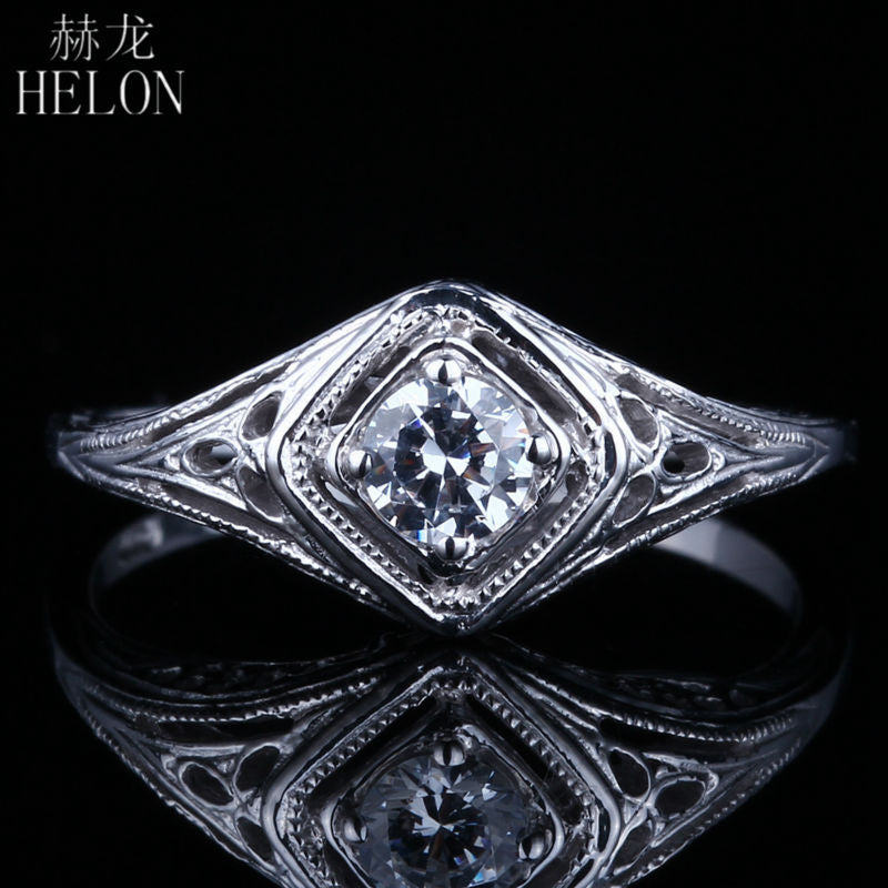 Solid 10K White Gold 0.3ct Moissanites Diamond Vintage Antique Fine Wedding Ring Art Deco Solitaire Jewelry Women Ring