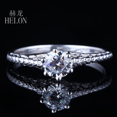 Solid 10K White Gold 0.5ct Test Positive Lab Grown Moissanites Diamond Ring 5mm Round Engagement Art Deco Antique Jewelry