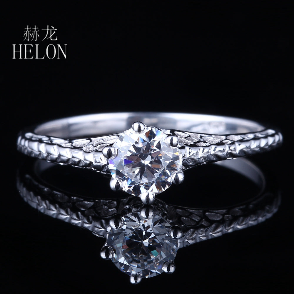 Solid 10K White Gold 0.5ct Test Positive Lab Grown Moissanites Diamond Ring 5mm Round Engagement Art Deco Antique Jewelry