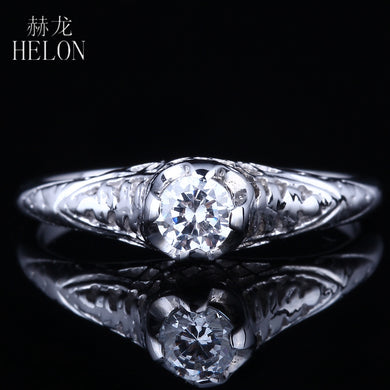 Solid 10K White Gold 4mm Round 0.3ct Genuine Moissanites Vintage Antique Engaged Wedding Ring Jewelry Lady Engagement Ring