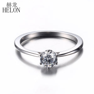 Solid 10K White Gold Solitaire 5mm Round H-G 0.5ct Moissanites Engagement Ring Party Women's Trendy Fine Jewelry Ring