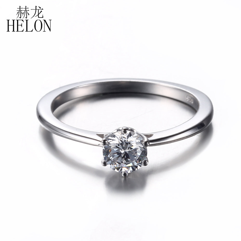 Solid 10K White Gold Solitaire 5mm Round H-G 0.5ct Moissanites Engagement Ring Party Women's Trendy Fine Jewelry Ring