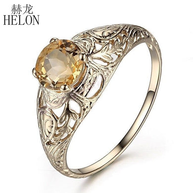 Solid 10K Yellow Gold Art Deco Antique Round 5.5mm 100% Genuine Citrine Solitaire Engagement Wedding Trendy Jewelry Ring