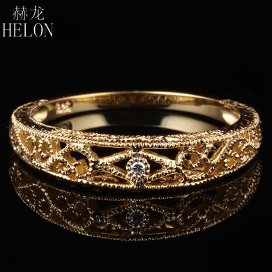 Solid 10K Yellow Gold Filigree Natural SI/H Diamond Round Full Cut Wedding Ring Vantage Art Deco Women Trendy Fine Jewelry