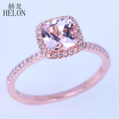 Solid 10k (417) Rose gold Cushion 6mm Cut 0.9CT Morganite Pave Natural Diamonds Wedding Engagement Women Fine Jewelry Ring