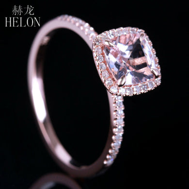 Solid 14K Rose Gold Claw Prongs Flawless 6X6mm Cushion Pink morganite Real Diamonds engagement Wedding Trendy Jewelry Ring