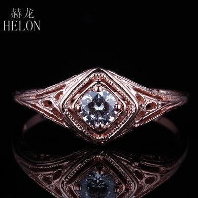 Solid 14K Rose Gold Round Cut 4mm Genuine Moissanites Engagement Ring Fine Wedding Vintage Antique Solitaire Jewelry Ring