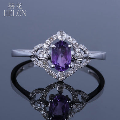 Solid 14K White Gold Oval Cut 4x6mm 100% Genuine Natural Amethyst Ring Engagement Wedding Real Diamond Ring Trendy Jewelry