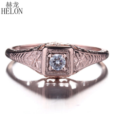 Solid 14k 585 Rose Gold 3mm Round 0.1ct Moissanite Diamond Engagement Wedding Ring Women Antique Vintage Art style Jewelry