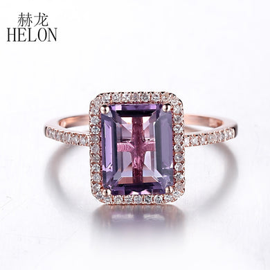 Solid 14k Rose Gold 9x7mm Emerald Cut 2.37ct Purple Amethyst Pave Diamond Engagement Wedding Ring Women Jewelry Fine Ring