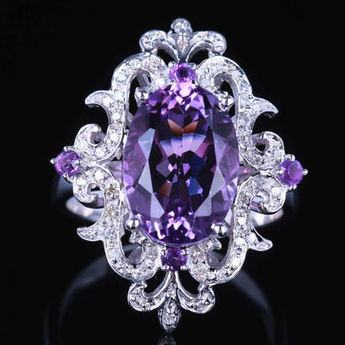 Solid 14k White gold 9.5x13.5mm Oval 4.54ct 100% Genuine Amethyst Diamonds Ring Engagement Women's Flowers Ring