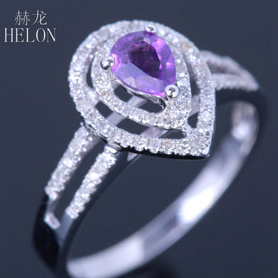 Sparkling Solid 10K White Gold 5x4mm Pear 100% Genuine Amethyst Gemstone Ring Real Diamond Engagement Wedding Jewelry Ring