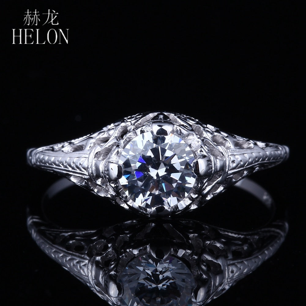 Sterling Silver 925 Round Cut 5.5mm 0.6ct Moissanites Diamond Engagement Fine Ring Women Vintage Antique Wedding Jewelry