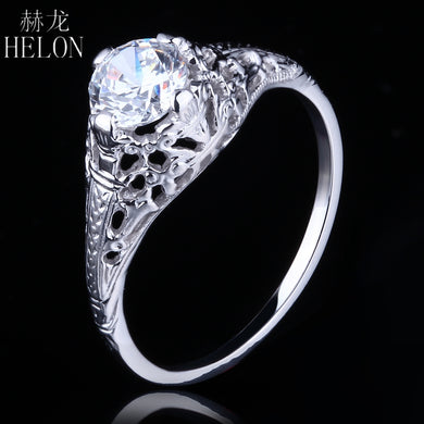 Vintage Antique Wedding Jewelry Solid 10K White Gold Round Cut 5.5mm 0.6ct Moissanites Diamond Engagement Women Fine Ring
