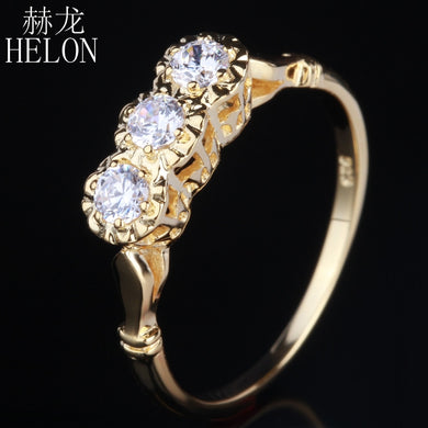 Women Exquisite Jewelry Solid 14K Yellow Gold 3mm Round Three Stone Lab Grown Diamond Moissanites Engagement Wedding Ring
